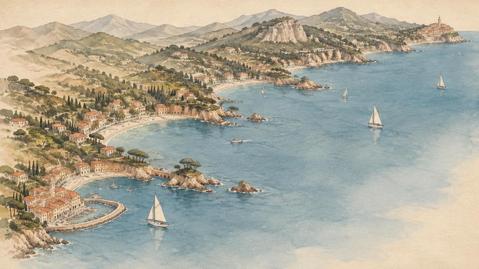Illustration of the French Riviera, from Saint-Tropez to Menton